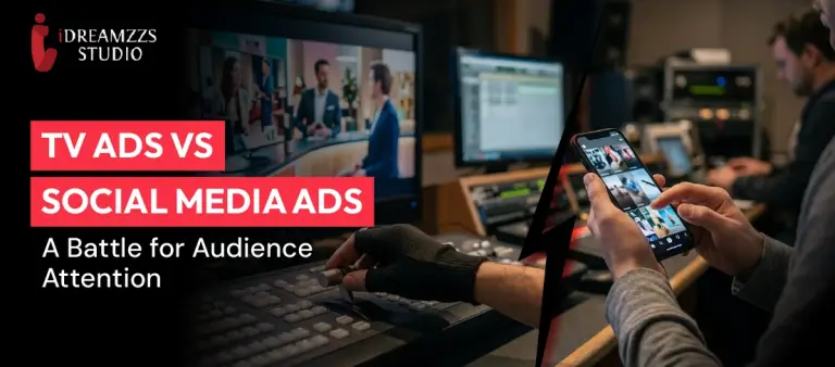 TV ads vs social media ads comparison for better audience engagement by iDREAMZZS Studio